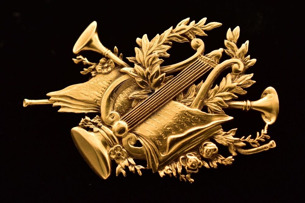 Vintage National Gallery of Art NGA Lyre Laurel Horns Forget Me Not Brooch BinBG